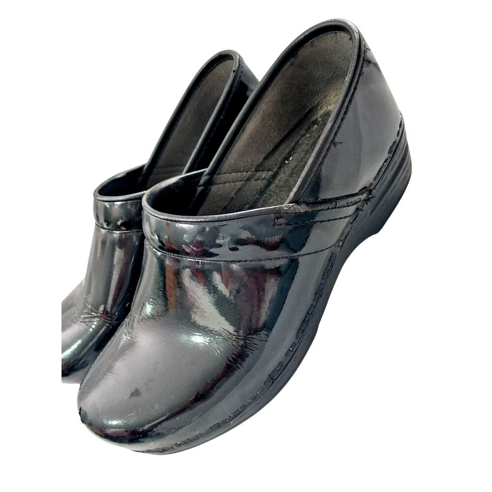 DANSKO! FAB BLACK GENUINE PATENT LEATHER SHINY PRO COMFORT CLOGS! SIZE 8.5M